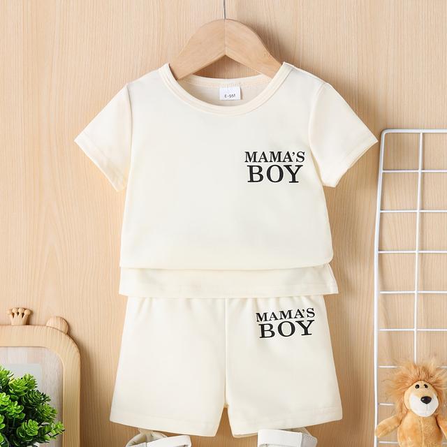 TEMU Conjunto de 2 camisetas casuales y pantalones cortos para bebé niño, con la inscripción ' Boy', para el verano y actividades al aire libre.