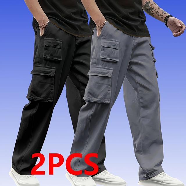 TEMU Pantalones Cargo para Hombre en Negro y ; un Paquete de Dos en Negro y , con Múltiples Bolsillos y Cordones Ajustables, Ideales para Actividades de Ocio al .