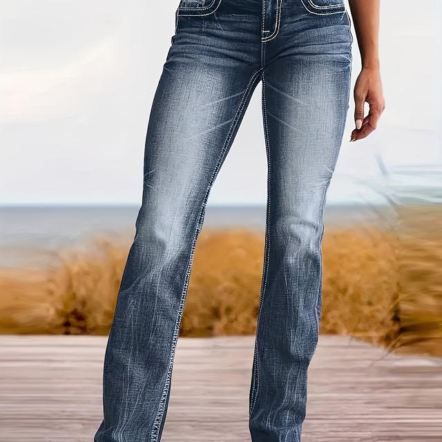 TEMU Damenshorts mit hoher Elastizität und Stickerei - Blaue & Graue Schlaghosen aus Denim mit , Dehnbarer Bohemian-Stil für Freizeitkleidung