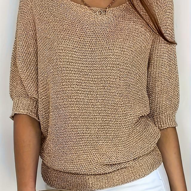 TEMU Plus Size, Plus-size Solid Color Round Neck Five-quarter Sleeve Casual Pullover Sweater