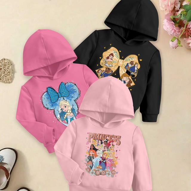 TEMU 3 قطع، سويت شيرت بغطاء للرأس للبنات مع طباعة جميلة لفريق الأميرات، موضة والشتاء، هودي كاجوال لطيف، ملابس بنات، هدية للبنات