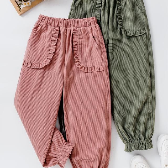 TEMU 2-teiliges Set elegante Mädchen-Flanell-Jade-Kordhose mit Spitzen-, bequeme und stilvolle Herbst-/Winter-Hosen für Freizeitlook im Outdoor-Look