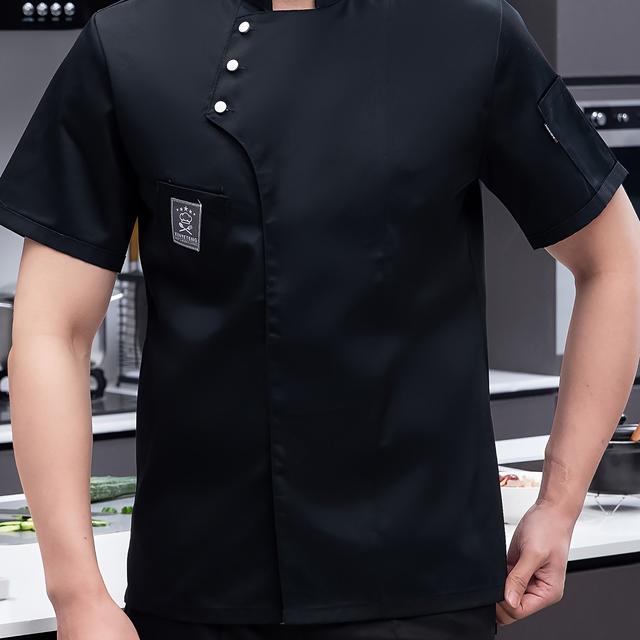 TEMU Chaqueta de Chef Duradera de Manga Corta Apta los Géneros, con Cuello Ajustable, Material Transpirable en la Parte Trasera y Camisa Profesional Diseñada para Chefs