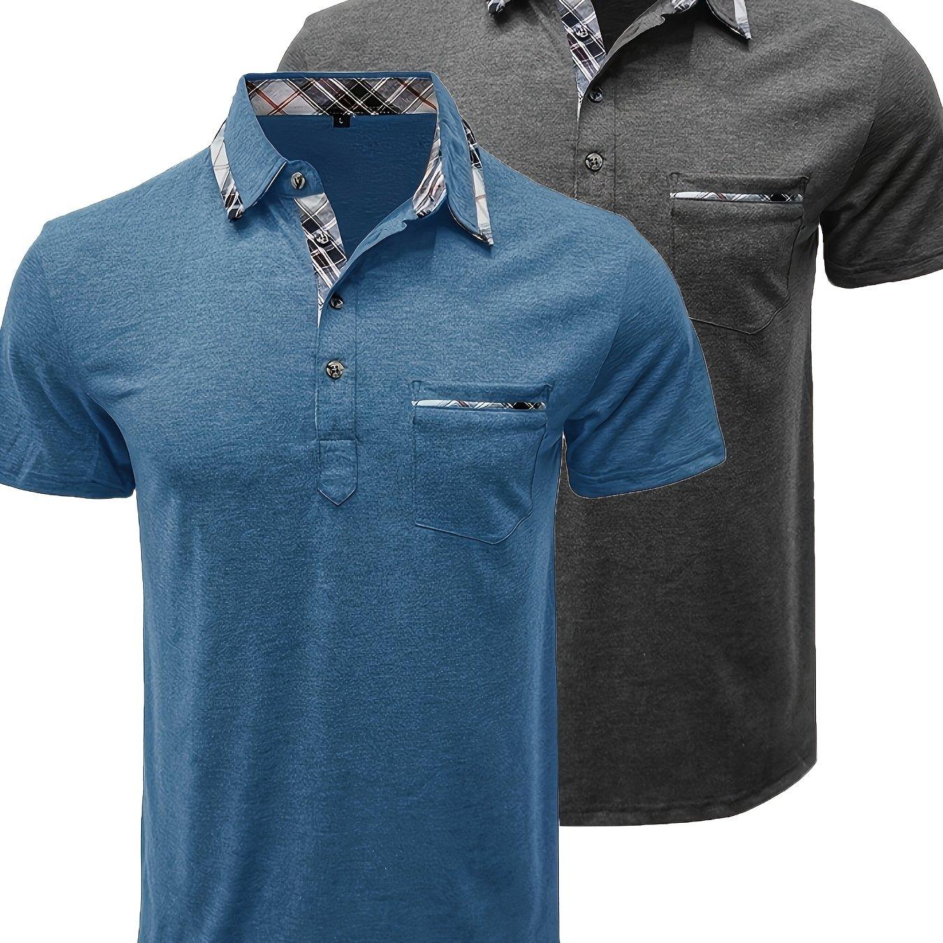 TEMU Two- Size Men's Summer Short Sleeve Casual Vacation Golf Shirt With Collar Pocket Shirts, Plus Size