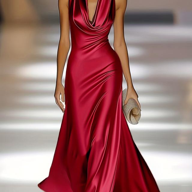 TEMU An Elegant And Luxurious Sleeveless Dress With A Neckline And Open Back, Formal Dinners, Cocktail Parties, Or Upscale Events