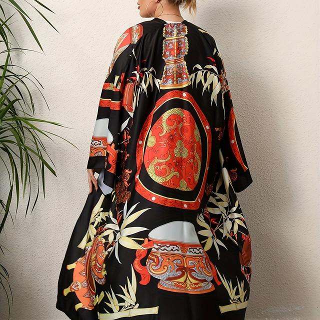 TEMU Vestido Kimono de Larga Estilo Bohemio Étnico para Mujer, Cubierta de Bikini con Abierto para en Verano