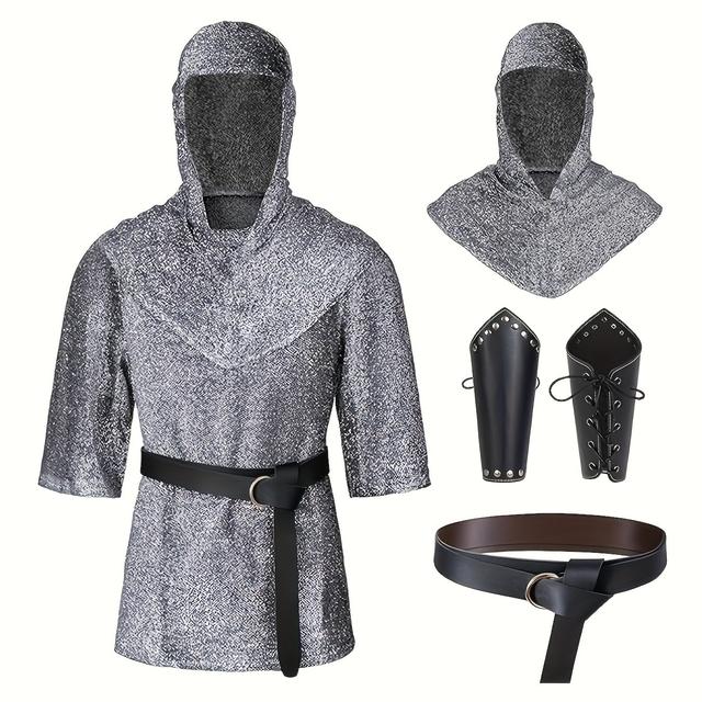 TEMU Silvery Chain-resistant Medieval Knight Costume