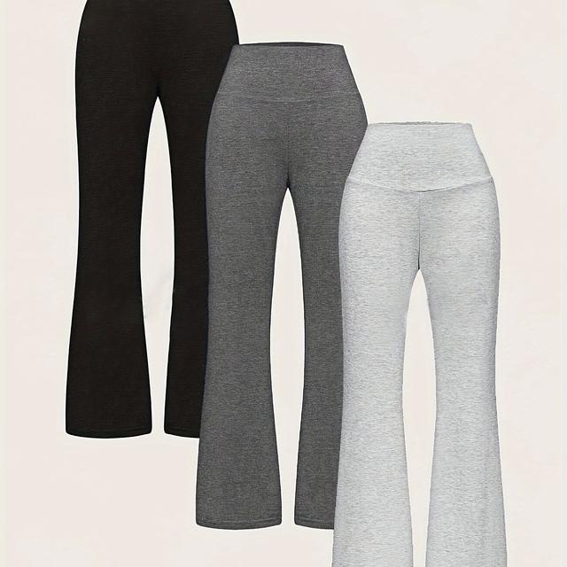TEMU 3pcs Set Of Plus-size High-waist Flared Pants