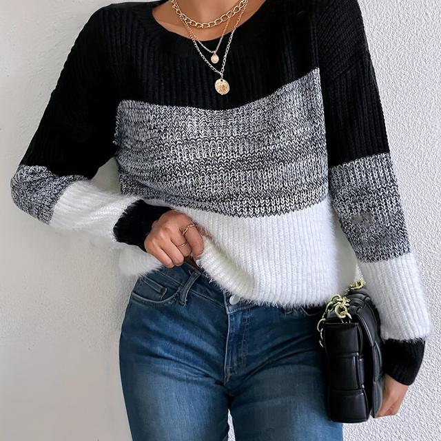 TEMU Color Shoulder Sweater With Round Neck