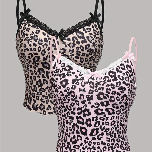 TEMU Комплект кавайного сексуального рожевого леопардового топа на бретельках, 2 шт., направлений