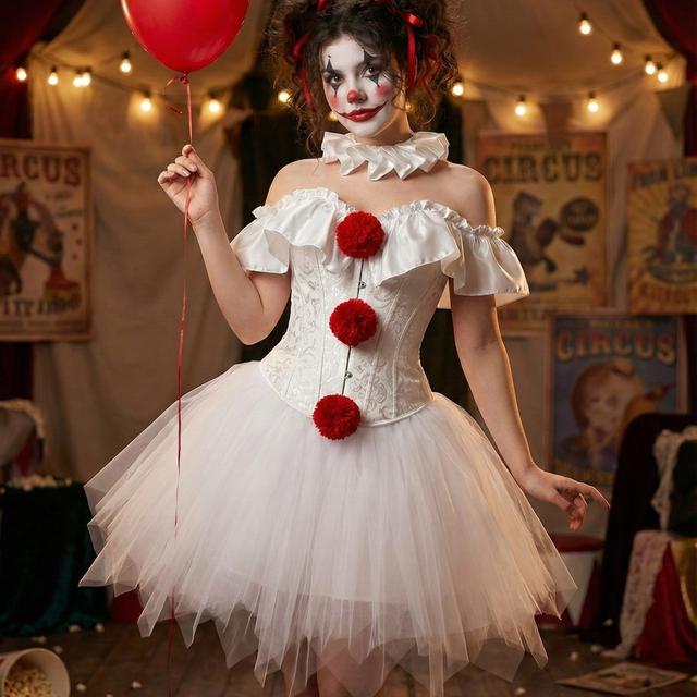 TEMU Halloween Kostymset, Svart och Vit Clownoutfit, Korsett och Tutukjol med Scarf 3-delars Set, Karneval, Påsk, Festival, Elegant Fest, Cosplay