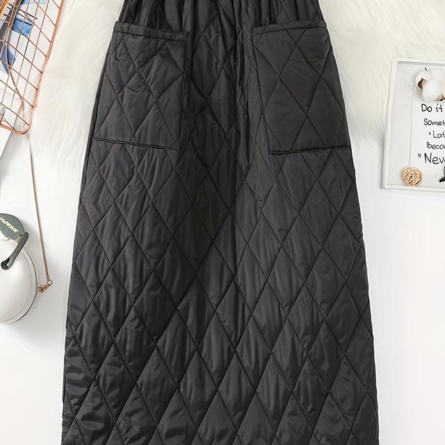 TEMU Elegant Solid Color Polyester Pocket Half Skirt, 2024927