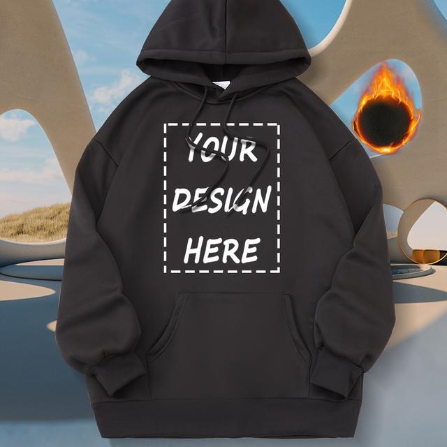 TEMU カスタマイズ可能なバックプリントフーディー - なカジュアルブラックプルオーバー、付き、ポリエステル、洗濯機可、カジュアルウェアフーディー