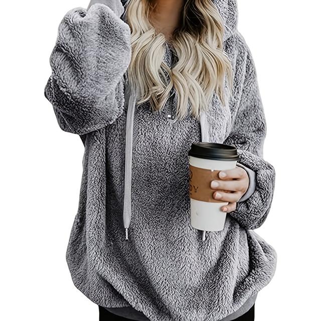 TEMU Women's Plush Pullover Hoodie With Pockets And Fluffy Sweater
