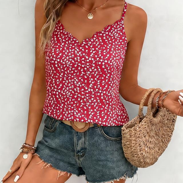 TEMU Backless Floral Print Spaghetti Strap Tank Top, Loose Fit For A Look