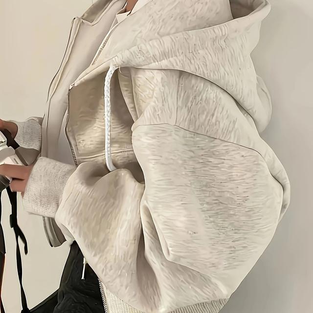 TEMU Women's Casual Solid -up Hoodie With Long Sleeves And Pockets - Lightweight Stretchy Jacket For Casual Attire, Hooded Sweatshirt