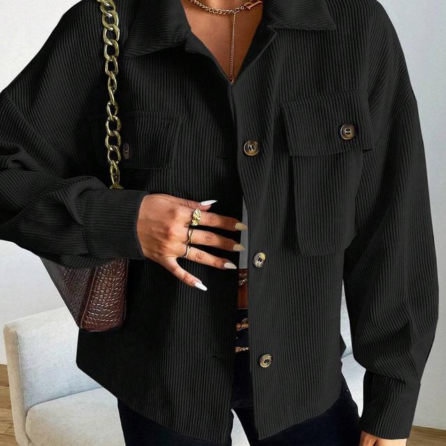 TEMU Flip Pocket Cord-Jacke mit Drop-Shoulder-Schnitt