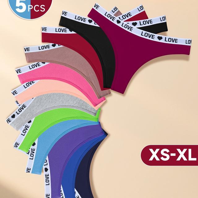 TEMU 5pcs Pack Women's Low-rise Breathable Underwear - Briefs, Sexy Low- Waist Softwear Suitable For Daily Wear & Beach Vacation - Non- Solid Color (random Colors)