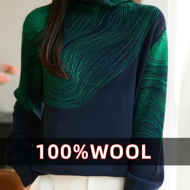 TEMU High-neck Thick--block Jacquard Wool Needle- Base Layer Top For Women, New Stylish Women's Top, Autumn/winter Sweater