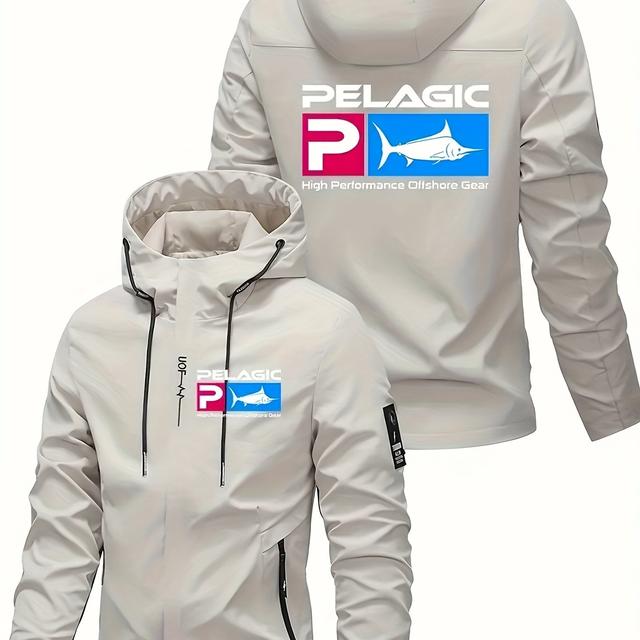 TEMU سترة بولو رجالية خفيفة الوزن من البوليستر - شعار "Pelagic"، مقاومة للخدش ومتينة، بأكمام طويلة للأنشطة الرياضية الخارجية، ملابس كاجوال، سترة رياضية كاجوال|سترة بولو بغطاء للرأس|سترة بسحاب