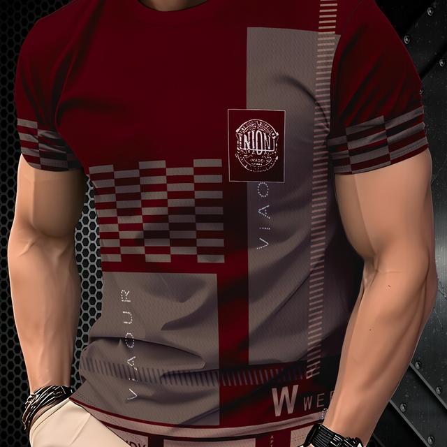TEMU Navy Brown Check Men's Casual T-shirt