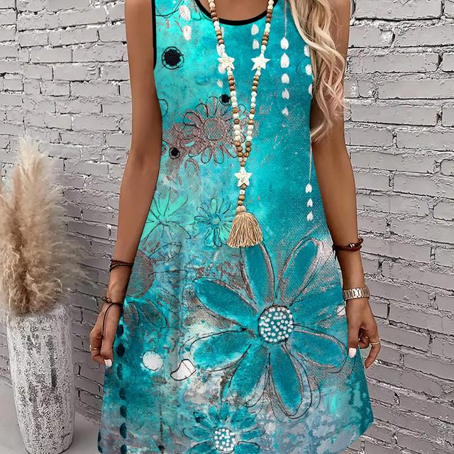 TEMU Plus Size Floral Print Tank Dress, Sleeveless Crew Neck Dress For , Women's Plus Size Clothing