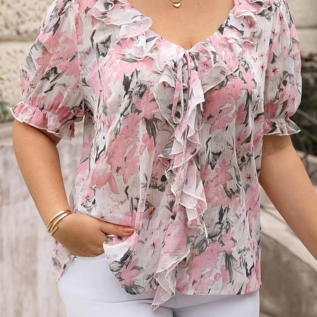 TEMU Plus Size, Plus-size Chiffon Blouse For Women, Fashionable, Loose-fitting, And Stylish