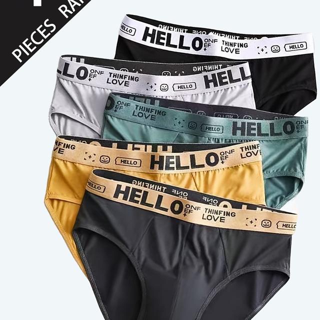 TEMU 4 Pairs Of Men's Briefs, Men's Underwear, 'hello' Letter Waistband, Solid Color Underwear Set, Multiple Colors, Comfortable And Skin-friendly, .