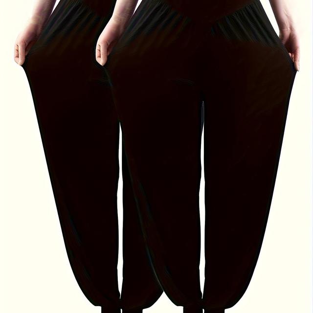 TEMU 2 Packs Plus Size Solid Baggy Joggers, Casual High Waist Pants For , Women's Plus Size Clothing