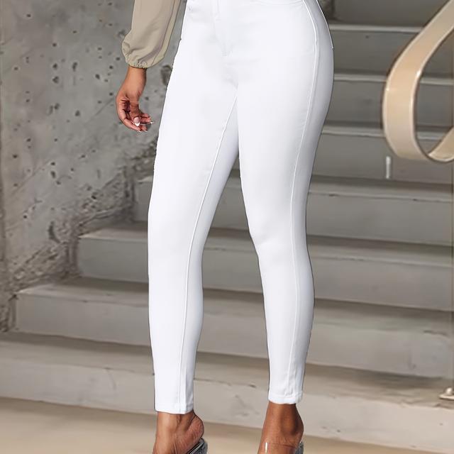 TEMU White Stretchy Slim-fit Ankle Pants