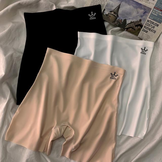 TEMU 3pcs Women's High-waisted Seamless Boxer Briefs - , Soft & Breathable, Beige, White, Black, With Letter Print, Casual Attire, Comfortable Underwear | | Smooth Texture