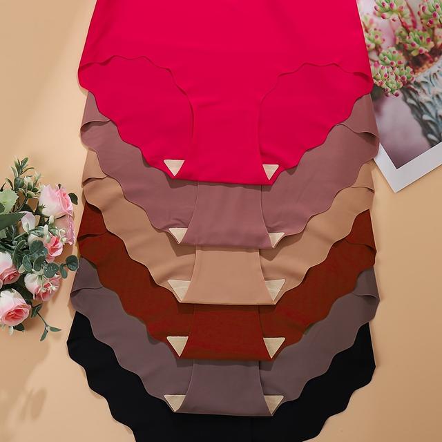 TEMU 6pcs Women' Briefs - Soft, Comfortable Mid-rise Underwear In Solid Colors, Elastic Waistband, One-piece Design For Sports & Casual Wear, Ladies Brief