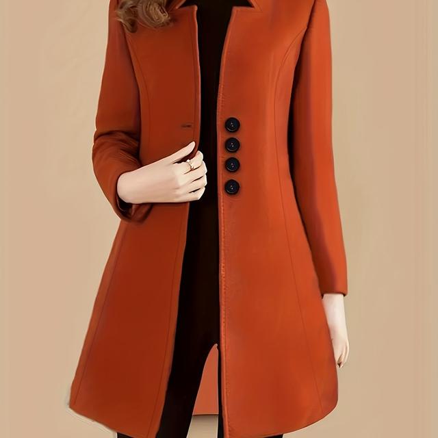 TEMU 여성용 우아한 단색 버튼업 라펠 코트 - 폴리에스터, 세탁기 사용 가능, 가을/겨울에 완벽함
