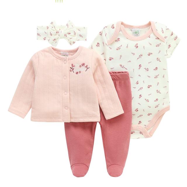 TEMU Conjunto de Piezas para Bebé: Romper, Camiseta de Larga y Pantalones con Bordado Floral, Ideal para Exteriores