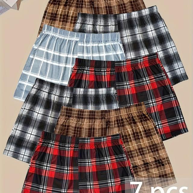 TEMU 7 Pairs Of Men's Boxer Shorts, Comfortable And Breathable, Elastic Waistband, Suitable For Family Casual Summer Shorts