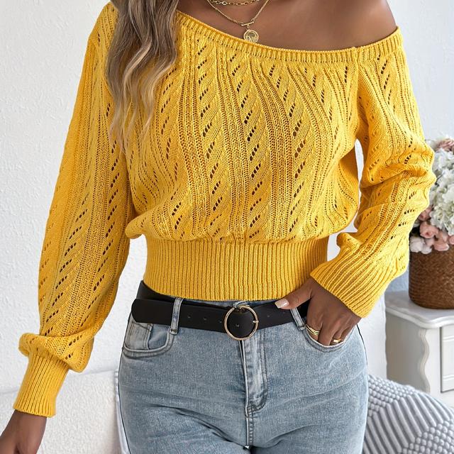 TEMU Pull Femme Épaules Dénudées Asymétrique - Manches Longues Semi-Transparentes, Orange Vibrant, Vêtement Décontracté pour Automne-Hiver, Tissu Extensible Moyen, Pièce de Hivernale