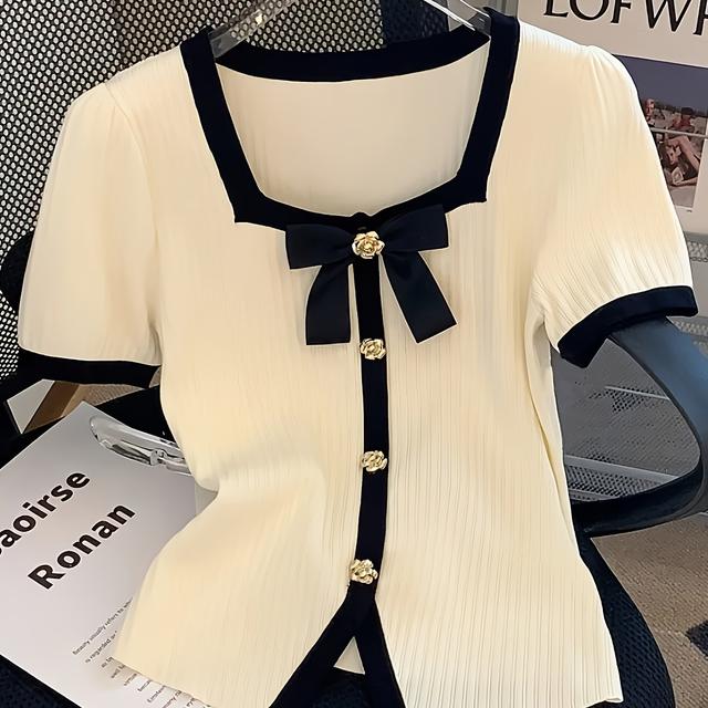 TEMU Plus Size - Chic Top With A Vibe, New For Summer 2025, Featuring Elegant Short Sleeves That Are Versatile.