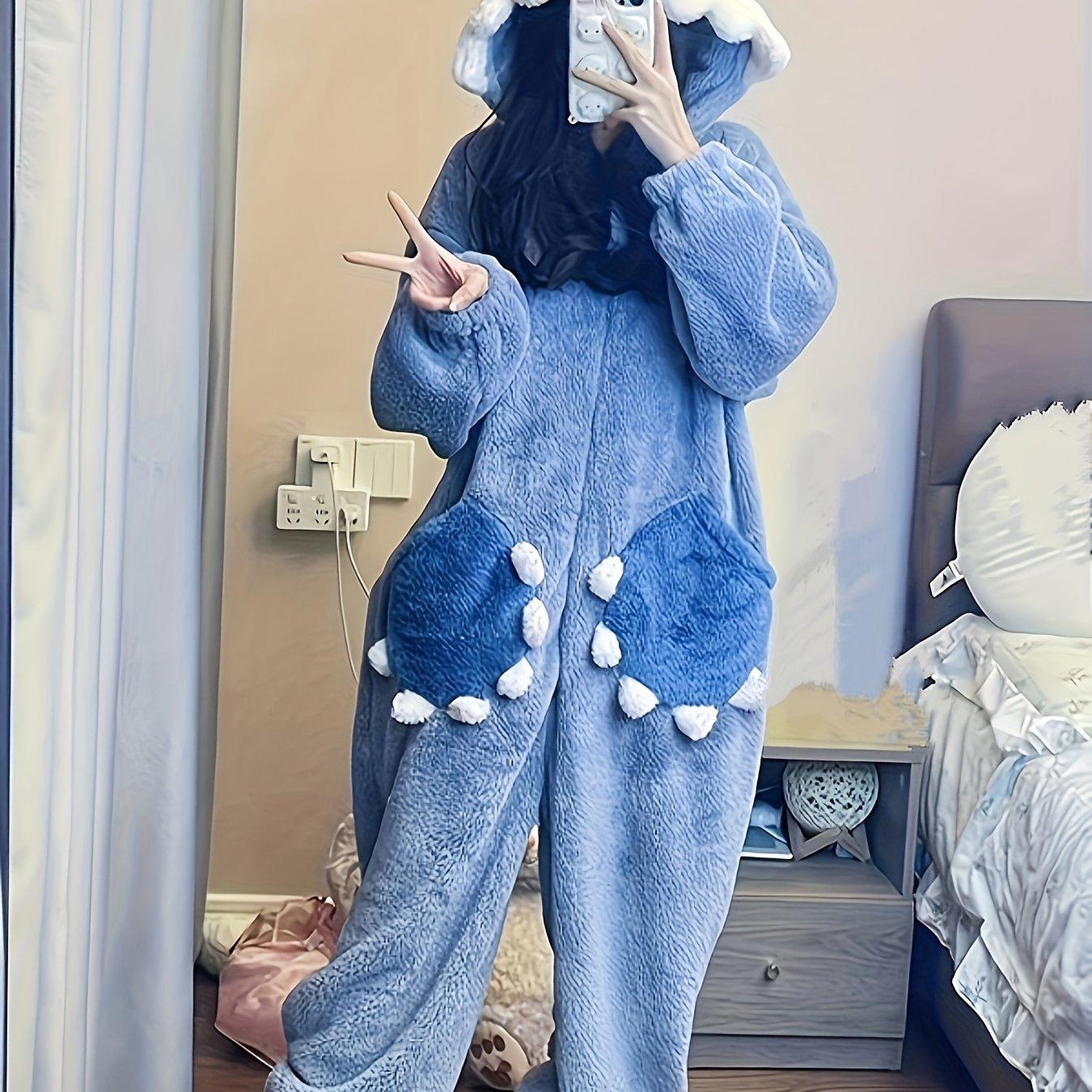 TEMU Niedlicher Haifisch-Neugeborenenanzug für Damen aus Herbst- und Winter-Korallenfleece, dicke Loungewear für Damen, die auch draußen getragen werden kann, für Cosplay-Outfits