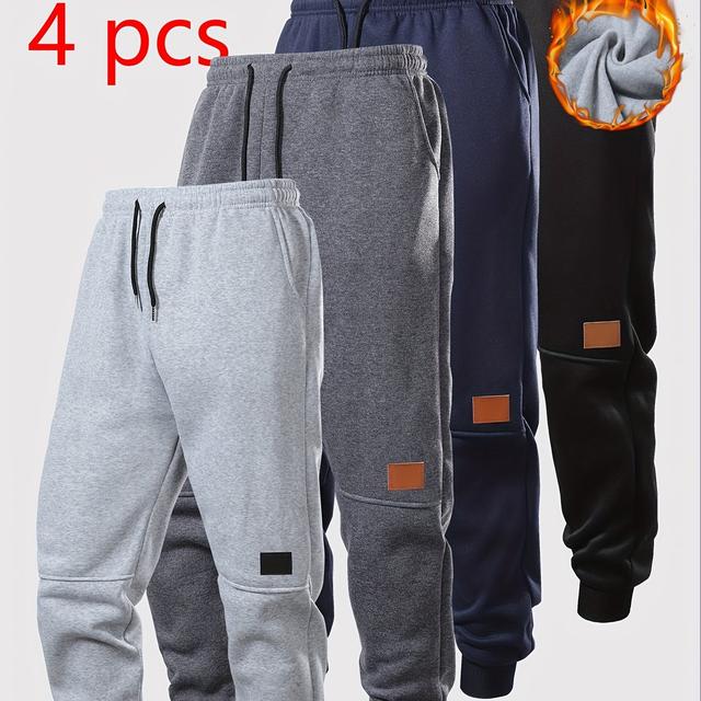 TEMU 4pcs 남성 가을 겨울 캐주얼 스포츠 팬츠, 드로스트링 탄력 허리밴드 + 테이퍼드 커프 디자인, 패션 스트레치 조거 팬츠, 따뜻하고 편안한 운동복 바지, 라운지 팬츠, 캐주얼 웨어, 패션 조거 팬츠, 보온 소재, 내구성 있는 제작, 조거 팬츠, 운동용 조거 팬츠, 짐웨어, 스트리트웨어 팬츠