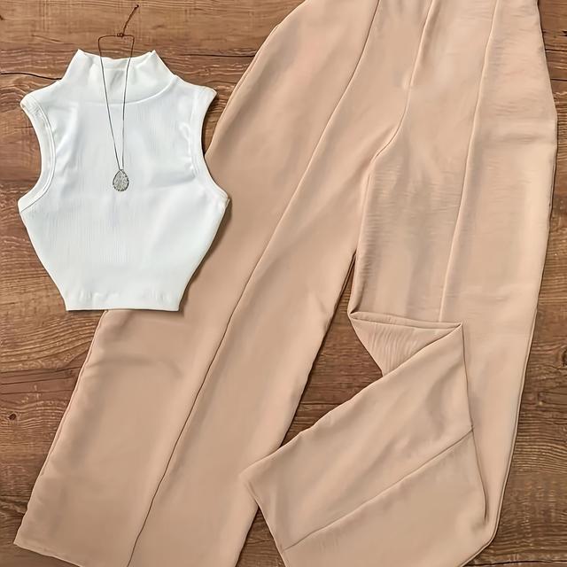 TEMU Ensemble pièces pour femmes comprenant un gilet à col de couleur unie et un pantalon, partie de printemps-été, vêtements polyvalents | Style | Look tendance