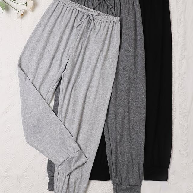 TEMU 3 Sets Of Solid Color Casual Pants For Autumn And Winter, Elastic High Waist Loose Pants, Women's Pajamas And Home Clothes, Suitable For Spring And Summer