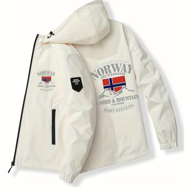 TEMU Herren Freizeit-Jacke mit Kapuze und Reißverschluss mit Stilvollem Buchstabendruck - Leicht & Bequem, Perfekt für Frühling/Herbst