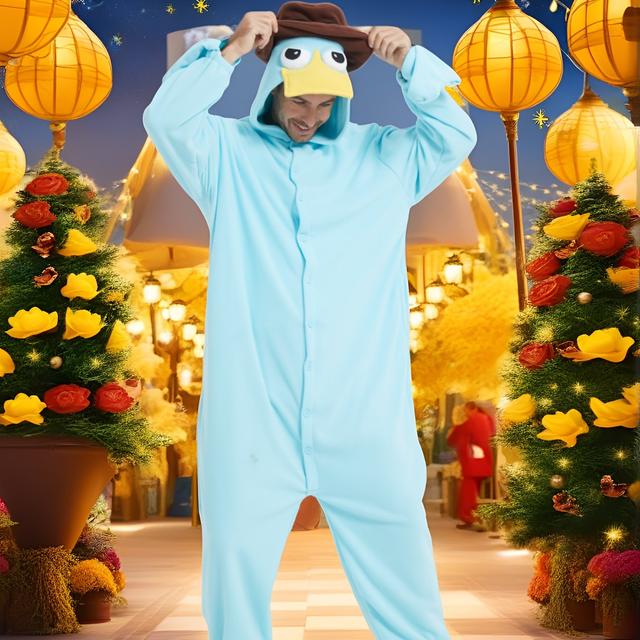 TEMU Men's Cartoon Onesie Pajamas Autumn And Winter Fleece Lined, Thick Onesie Loungewear Animal Cosplay Costumes Festival Celebrations