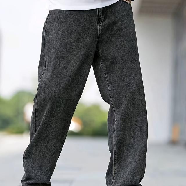 TEMU جينز رجالي أسود واسع متعدد الاستخدامات بأسلوب الشارع الأمريكي