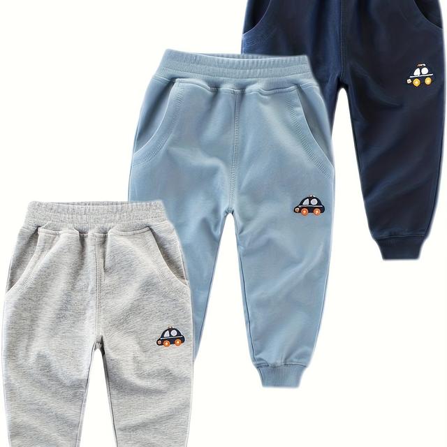 TEMU Conjunto deportivo de otoño e invierno para niños con diseño de coche de dibujos animados, y moderno, conjunto de 3 piezas, ideal para actividades al aire libre.