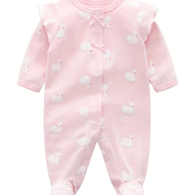 TEMU Children's Bodysuit, Spring/summer Pure Cotton Long Sleeve Romper For Newborn Baby Girls, Summer Children's Clothing With Footed Crawling Suit, Perfect For Outdoor
