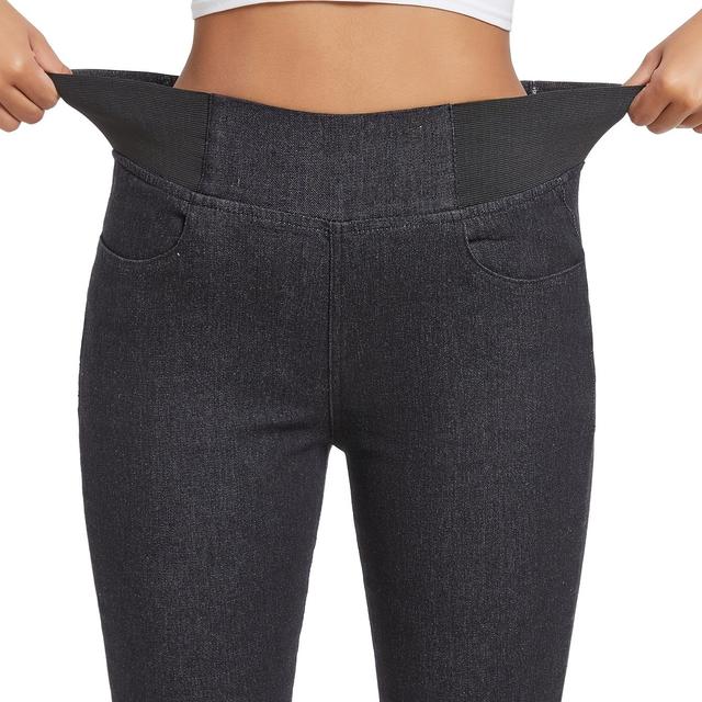 TEMU Plus Size Women's High-waisted Stretch Jeans - Elastic Waist Skinny-fit Trousers With Dark Grey Wash, Pants For Curvy Women (wide-leg Opening, Not Included) - Machine Washable