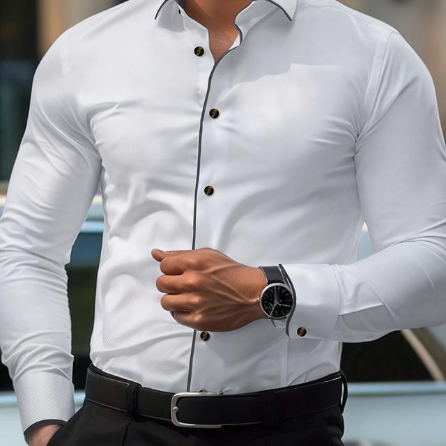 TEMU 1815 Men's Color-block Collar Hanger Face Flat Angle Husband Long Sleeve Shirt