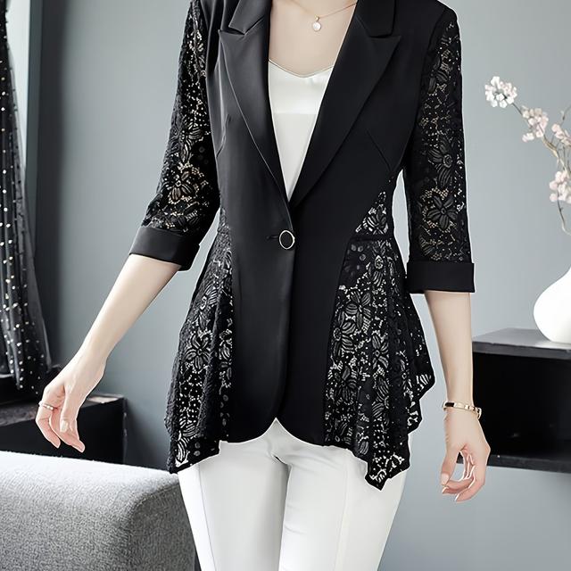 TEMU な薄手の七分袖ジャケット女性用夏の新作レース切り替えファッショナブルで気品のあるカーディガン