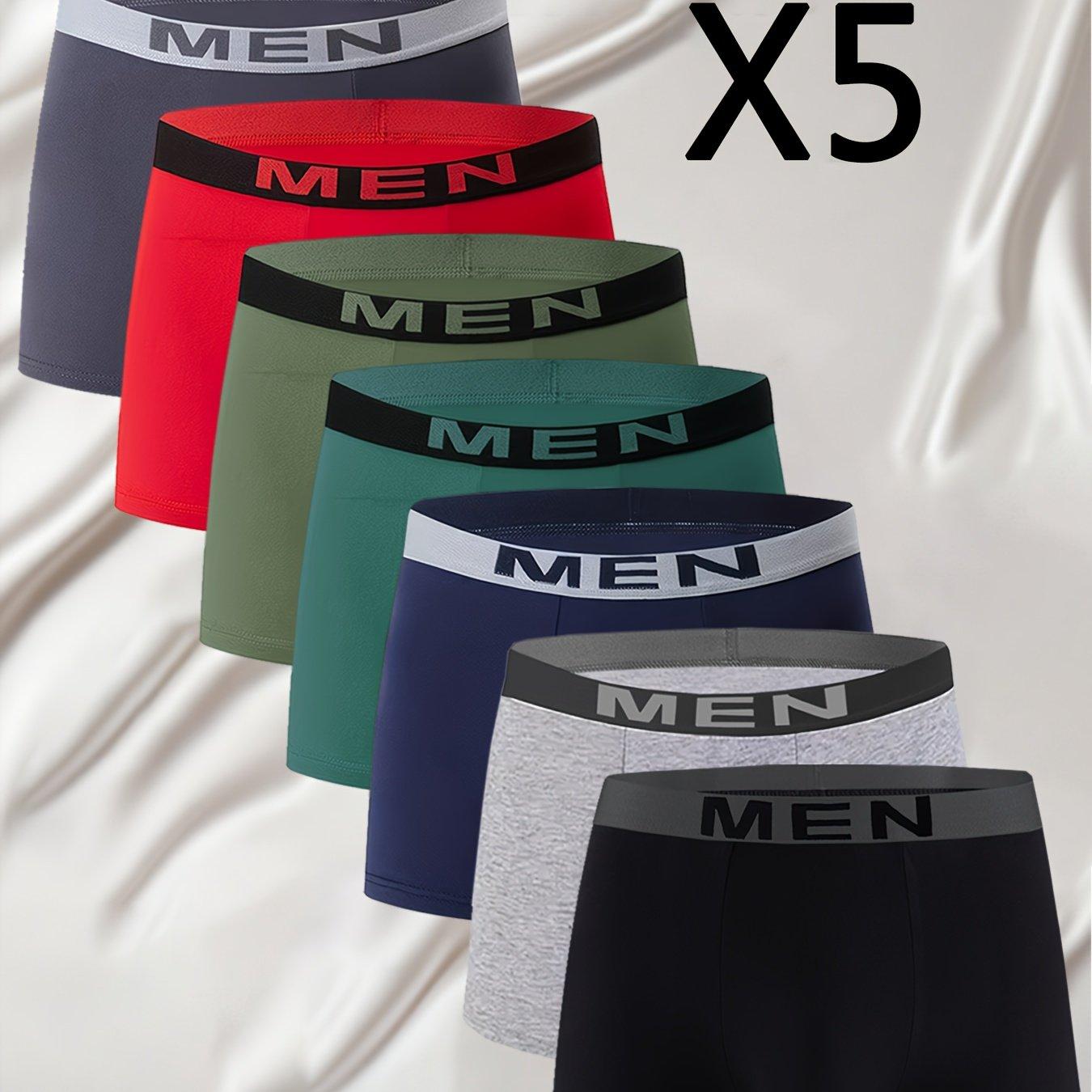 TEMU 남성용 박서 브리프 5팩 - 통기성 좋은 탄력성 허리밴드와 매끄러운 질감, 단색 (블랙, 레드, 그린, 화이트, 네이비 & 라이트 블루) - 캐주얼 & 일상복 박서 쇼츠 - 대량 구매로 비용 절약 & 빠른 배송